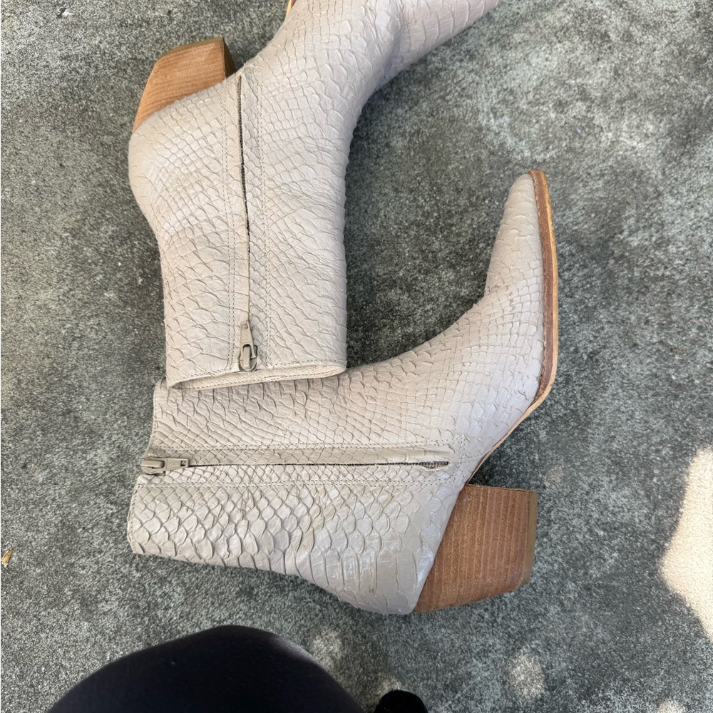 Matisse Croc-Embossed Pointed Ankle Boots in Light Taupe - Picture 4 of 7